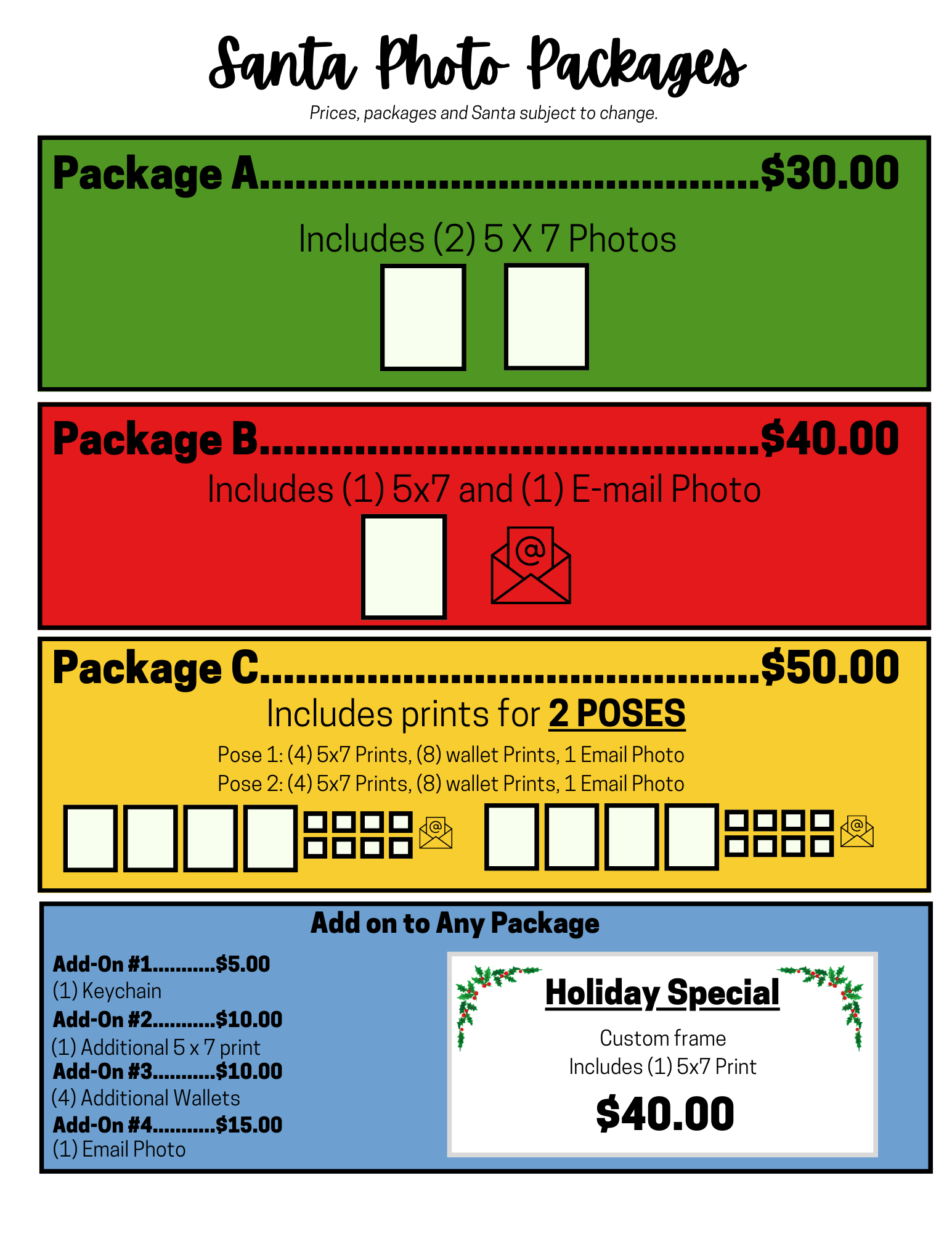 santa photo packages